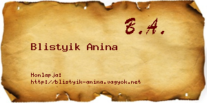 Blistyik Anina névjegykártya